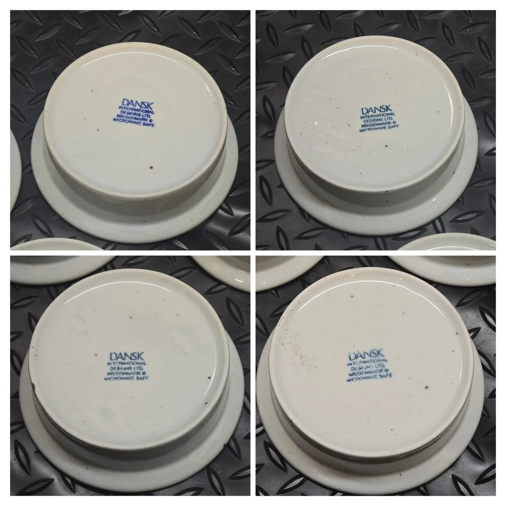 Dansk International Designs Denmark Blue Rim Cream Ramekins Set of 5 Small Bowls